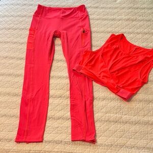 Fabletics Bright Coral Activewear Leggings and Crop Top Set